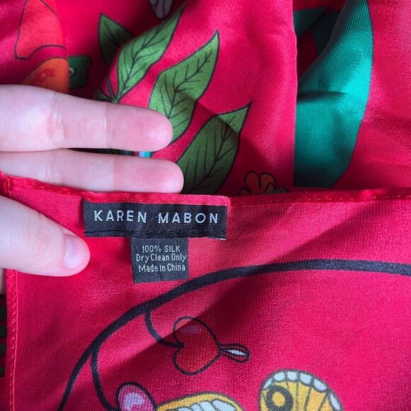 KAREN MABON 100% Silk Floral Fauna Letter S Monogram Scarf Neckerchief - Picture 2 of 2